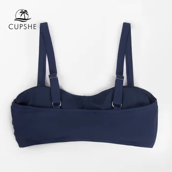 CUPSHE Plus Veľkosť Pevných Navy Ruched Bikini Top Len Pre Ženy Veľké Veľkosti Sexy tielko 2022 Pláži Samostatné Plavky Podprsenka Top