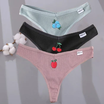 2021 Bavlna G-string dámske Nohavičky Sexy Cherry Výšivky Žien Bielizeň Farbou Pantys Žena Spodky M-XL