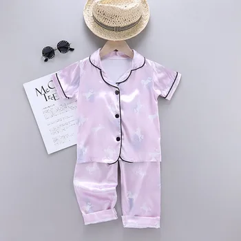2021 Deti pyžamá Boys&girls sady-Krátke rukávy nohavice ice hodváb tlač letné domov nosiť pyžamo súpravy na Dievča oblečenie sady