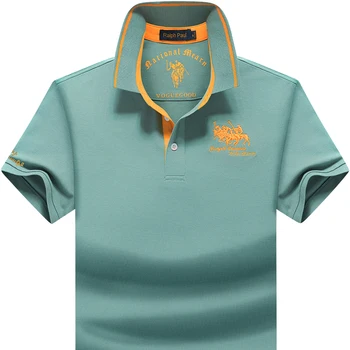 2021 nové výšivky Polo pánske bavlnené krátke rukávy T-shirt lete novej pánskej voľné klope veľké veľkosti pol-rukávy T-shirt рубашка