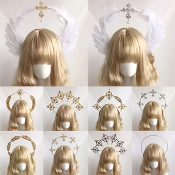 2022 Halo Koruny Headpiece Gothic Lolita KC Headdress Anjel Perie Krídel Barokový Halo Bohyne hlavový most Headdress Accessorie