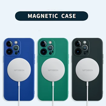 2022 Nové Silikónové Kvapaliny Bezdrôtový Magnetický Telefón puzdro pre iPhone 12 11 Pro Max Mini Magsafing Jemné Otvor Protectio Zadný Kryt