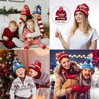 2022 Nový Rok LED Pletené Vianočné Hat Čiapočku rozsvieti Osvetlenie Teplý Klobúk Pre Dieťa Dospelých Nový Rok Vianočné Dekorácie navidad