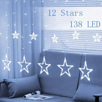 220V EÚ Plug Ligotať Moon Star Opony Svetlo Vianočné Girlandy LED Visí Reťazec Svetlá, Vianočné Dekorácie Pre Domov Vonkajšie