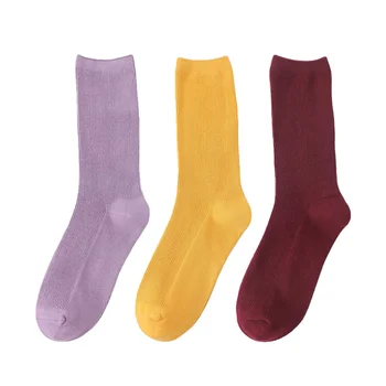 3 Piars/ Veľa Žien Ponožky Candy Farby Solid Stručný Posádky Módne Ponožky Pohodlné Elastické Bavlny Bežné Dlhé Ponožky Klasický Štýl