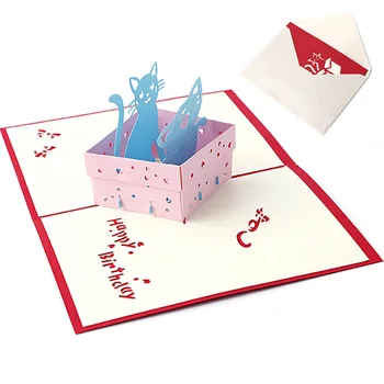 3D Pop-UP Holiday Pohľadnice Mačka Box Zvierat Vianoce, deň Vďakyvzdania Darček k Narodeninám