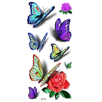 5 ks 3D Butterfly Vodotesné Telo Pera Umenie Rukáv DIY Nálepky Žien Lesk Dočasné Tetovanie Mini Ruže Kvet, Motýľ