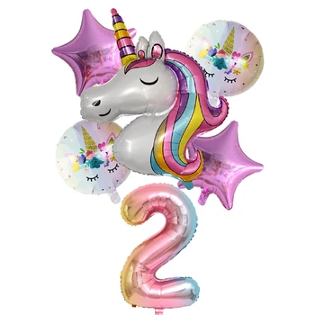 6Pcs/veľa Dúha Unicorn Balón 1. Globos Číslo Narodeninovej Party Dekorácie Deti Jednorožec Strany Svadobné Balóny
