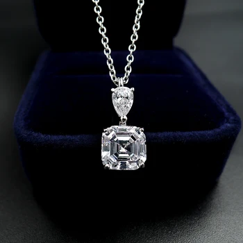 925 Sterling Silver 8*10 mm 4CT Námestie Vystrihnúť 5A Vysoko Uhlíkovej Diamantový Náhrdelník Prívesok Pre Ženy Zapojenie Výročie Jemné Šperky