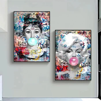 Abstrakt Audrey Hepburn Marilyn Monroe Vyfúknutie Bubliny Pop Art Plagát a Tlač Plátno na Maľovanie Fashion Art Obraz na Stenu Dekor