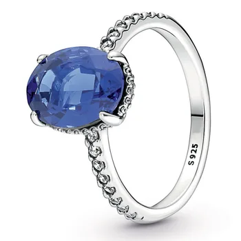 Autentické 925 Sterling Silver Pandora Krúžok Šumivé Vyhlásenie Halo Prsteň S Modrým Kryštálom Pre Ženy Šperky Darček K Narodeninám