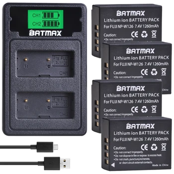 Batmax 4x NP-W126 Batérie+LCD Duálny Nabíjačka a Typ C Port pre Fujifilm FinePix HS30EXR HS33EXR X-Pro1, X-E1 X-E2 X-M1 X-A1 X-A2 X-T1
