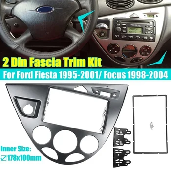 Dvojité 2 Din Rádio Auto Rám Fascia Výbava Dash Mount pre Ford Fiesta 1995-2001 Auto Fascia Focus 1998-2004 LHD Striebro