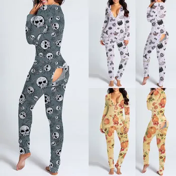 Dámske spodné Prádlo Halloween Tlač dámske Pyžamo Tlačidlo Nadol Sleepwear Pijama Funkčné Buttoned Klapka Pyžamá Sexy Pajama Sady