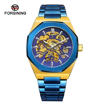 FORSINING značku hodiniek muži mechanické duté sledujte fashion bežné automatické modré z nehrdzavejúcej ocele sledovať FSG8198