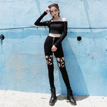 GAOKE Nové Módne Punk Gotický Ženy Nohavice Legíny Duté Z Päť-Špicaté Hviezdy Ženy Oblečenie