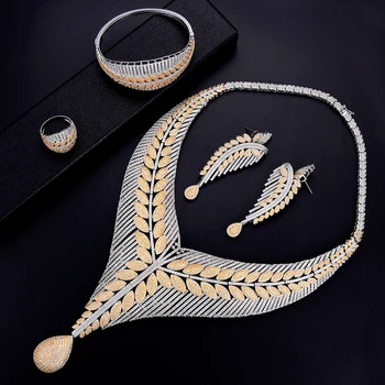 GODKI VEĽKÝ Módne Luxusné 4PCS 2 Tón Listu Afriky Šperky Set Pre Ženy, Svadobné Party Zirconia Indickej Dubaj Svadobné Šperky Set