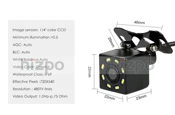 Hizpo Auto Zadná Kamera 8 LED pre Nočné Videnie Cúvaní Auto Parkovanie Monitor CCD Vodotesná 170 Stupeň HD Video + 6 metrové drôty