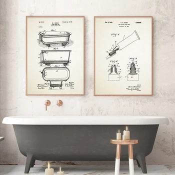 Holenie Zrkadlo Kúpeľňa Wc Sedadlo Patent Plagáty Plátno Na Maľovanie Na Stenu Umenia, Tlače Obrázku Kúpeľňa Interiéru, Domáce Dekorácie