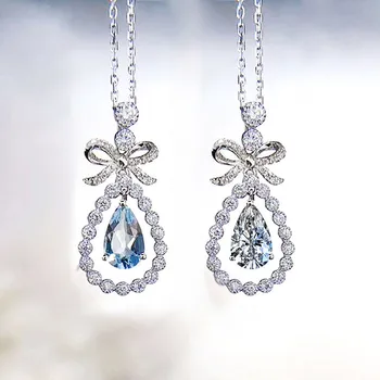 Huitan Náhrdelníky pre Ženy 2021 Romantický Lúk s Kvapka Vody Cubic Zirconia Dizajn Luxusné Svadobné Svadobné Náhrdelník Módne Šperky