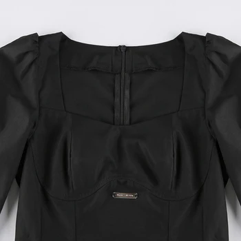 IAMSURE Štíhle Pevné A-Line Šaty Elegantné Námestie Golier Dlhý Rukáv Mini Šaty Pre Ženy 2021 Streetwear Módy na Jeseň Jar