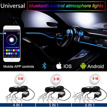 Interiéru vozidla Neon RGB Led Pás Svetla 4/5/6 v 1 Bluetooth App Riadenie Dekoratívne Osvetlenie Okolitého Ovzdušia Tabuli Žiarovka 12V