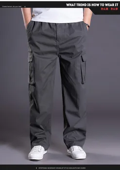 Jar Zimné Mužov cargo nohavice plus veľkosti 6XL safari štýl vrecká bavlna rovné nohavice outdoor voľné veľká veľkosť nohavice šedá, čierna
