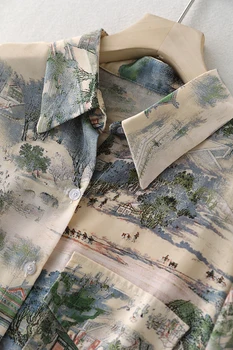 Jeseň Tričko Ženy Pravidelné Dĺžka Bežné Tričko Nádvorie Tlač Vzor Fengshui Township, Čína Klope Dlhý Rukáv S18903