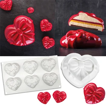 Kuchyňa Pečenie Nástroje 3D Bowknot Láska Srdce pre potravinársky Silikónové Formy Zdobenie Torty Plesne Na Narodeniny Fondant Čokoláda, Aby