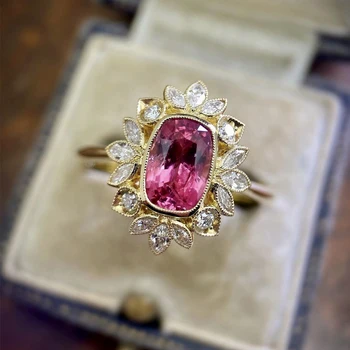 Kvalitný Červená Farba Drahokamu Crystal Svadobné Prst Prstene pre Ženy, Zlatá Farba Módy Šperky Darček Drop Shipping