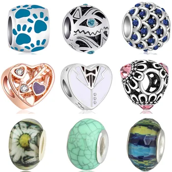 Letné DIY Korálky Medveď Bowknot Mesiac Sova Srdci Crystal Charms Korálky Fit Pandora Náramky DIY Trinket pre Ženy Ručné Perles