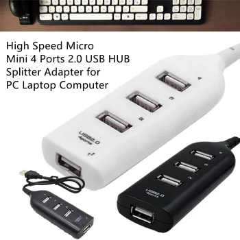 Liser Čierna a Biela Dvojitá Farba 4-Port Rozbočovača USB 2.0 Multi-distribútor Napájací Adaptér Mini Notebook PC Konektor pre Kábel
