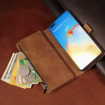 Luxusná Kožená Peňaženka Pre ZTE Axon 10 Pro 5G Prípade Magnetické Zips Peňaženky Mobile Retro Peňaženky Flip Karty Stojan, Kryt Kože