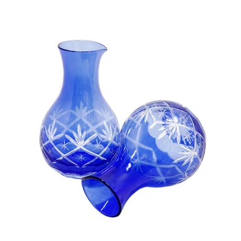 Luxusné Japonské Saké Sklenené Fľaše Umelo Vyrezávané Fľaša Vína A Sklo Sada Modrej Fľaši
