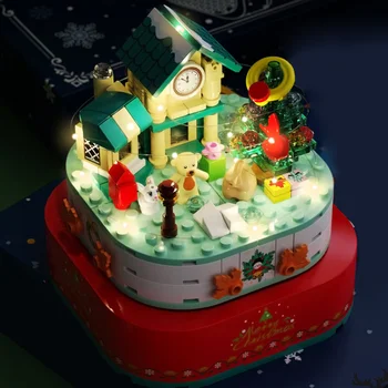 Mesto Priateľmi Vianočný Stromček Dom Rotujúce Music Box Model Stavebné Bloky Snehuliak Údaje so Svetlom Tehly Hračky Pre Deti,