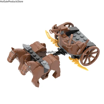 MOC Stredovekého Katapultu Vojak Prepravu Chariot Malé stavebným Hračky pre Deti