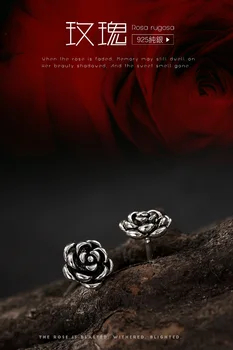 Móda reálne 925 sterling silver stud náušnice pre ženy čistý S925 strieborné ruže kvet earing príslušenstvo šperky