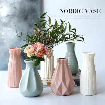 Nordic Štýl Plastové Váza Moderné Imitácia Keramické Veľké Hydroponické Zelený Kôpor, Bambus Kvet, Kvetinové Koše Domáce Dekorácie