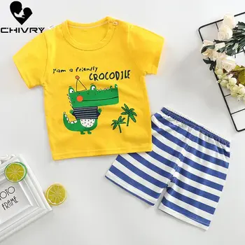Nové 2020 Deti Chlapčenské Odevy Sady Letných Cartoon Dinosaura Krátky Rukáv O-Neck T-Shirt Topy s Šortky Dievčatá Bavlna Pajama Sady