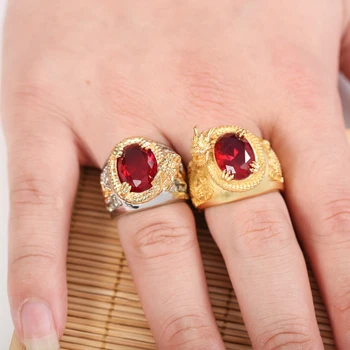 Nové populárne muž šperky rezbárstvo trojrozmerného draka zlato a piesku zlaté prstene pre mužov Celý Predaj