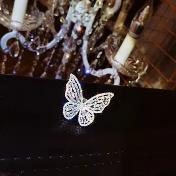 Nový Dizajn a Módne Šperky Otvorenie Vysoko kvalitnej Medi Vykladané Zirkón Motýľ Krúžok Luxusné Lesklé Koktail Party Krúžok Pre Ženy