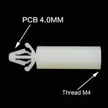 Nylon Rozstupy Skrutiek Pre PCB Otvor Veľkosti 4.0 mm Pevný Nylon Prázdnemu Dištančné Pilier Push v s M4 Vnútorný závit