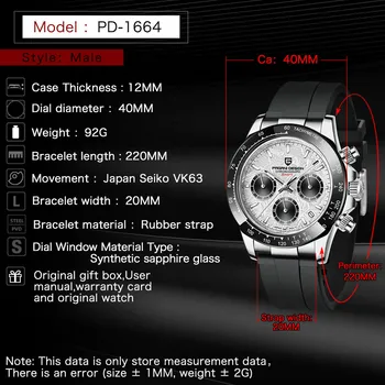 Pagani Dizajn 2021New Meteorit Dial Quartz Chronografy Vodotesné 100M Šport Sapphire Sledovať mužov Gumy VK63 Svetelný Muži hodinky