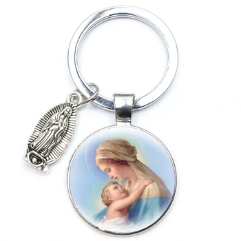 Panna Mária S Dieťaťom Ježiš Náboženské Keychains Matka a Dieťa Ježiš Keyring Christian Virgen De Guadalupe Sklenenou Kupolou Šperky