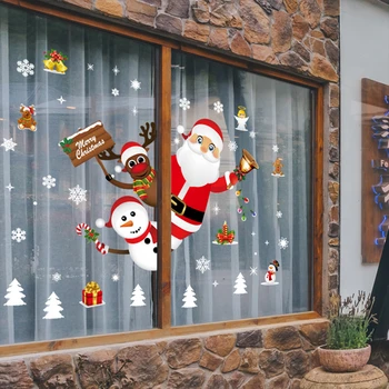 QIFU Veselé Vianočné Ozdoby Windows Nálepky Prívesok Veniec Snehuliak Elk Santa Claus, Vianočné 2020 Natal Šťastný Nový Rok Darček
