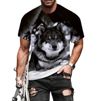 Režim zvierat vlk pár odtlačky 3d muž T-shirt bude vidieť, ulica krátke rukávy T-shirt okolo krku bežné 6xl T-shirts