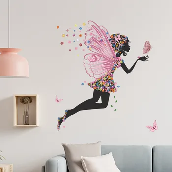 Severské farebný Motýľ kvetinová víla dievča tancuje spálňa verandu dekorácie samolepky na stenu ako samolepiace miestnosti dekorácie