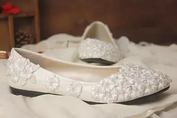 Slonovina čipky bytov topánky žena, luxusné, ručne vyrábané čipky kvet perly dievčatá strane tanec bytov dámy bridesmaid, svadobné svadobné byty