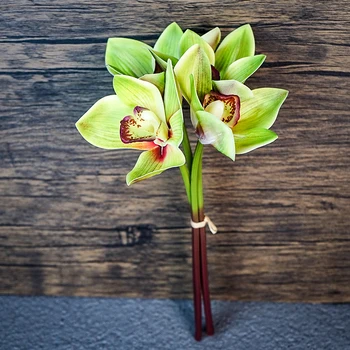 SunMade 4 Pc/veľa Luxusné White Orchid Svadobné Kytice Domova Spadajú Dekorácie Flores Artificiales Kvet Usporiadanie urob si sám