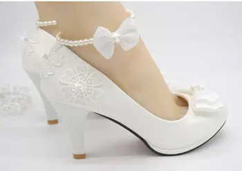Svadobné topánky mlieko biele svetlo slonoviny čerpadlá pre ženy nízke vysoké podpätky PR563 svadobné čerpadlo pre ženy, svadobné topánky luk dekorácie